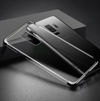 Луксозен твърд гръб ултра тънък оригинален BASEUS Glitter SERIES кристално прозрачен за Samsung Galaxy S9 Plus G965 черен кант